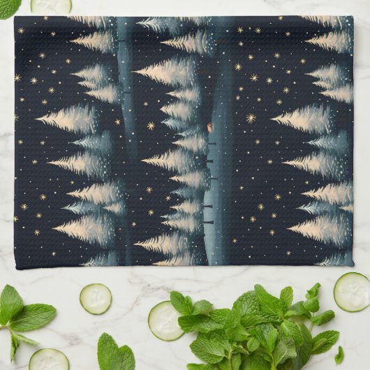 Starry Winter Forest Night Kitchtuch Geschirrtuch (Gefaltet)