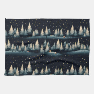 Starry Winter Forest Night Kitchtuch Geschirrtuch