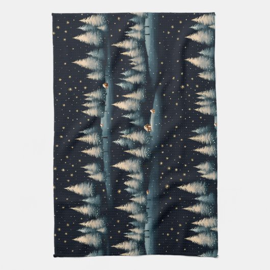 Starry Winter Forest Night Kitchtuch Geschirrtuch (Vertikal)