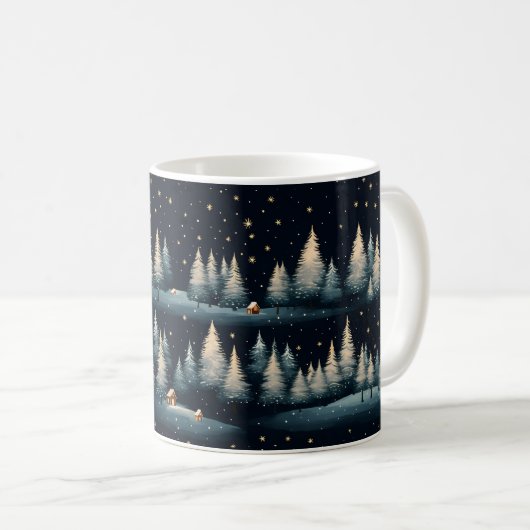 Starry Winter Forest Night Tasse (VorderseiteRechts)