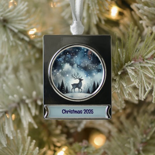 Starry Winter Night Deer Banner-Ornament Silber (Baum)