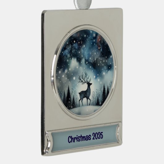 Starry Winter Night Deer Banner-Ornament Silber (Rechts)