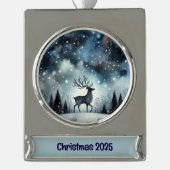 Starry Winter Night Deer Banner-Ornament Silber (Vorderseite)