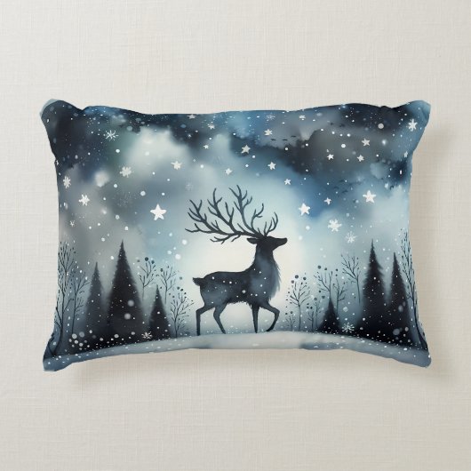 Starry Winter Night Deer Dekokissen (Vorderseite)