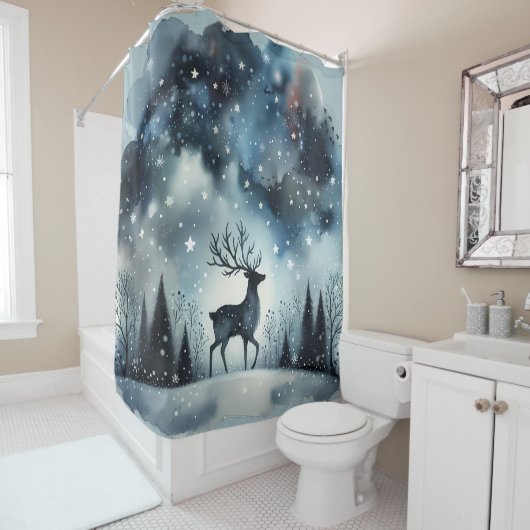 Starry Winter Night Deer Duschvorhang (Beispiel)
