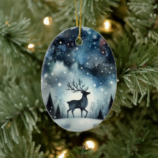 Starry Winter Night Deer Keramik Ornament (Baum)