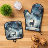 Starry Winter Night Deer  Ofenhandschuh & Topflappen-Set (Oben Unten)