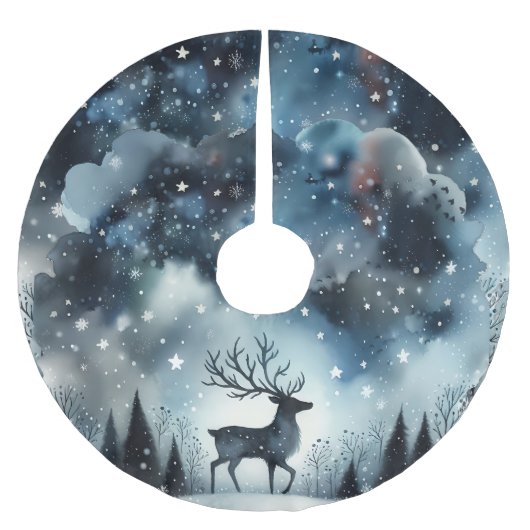 Starry Winter Night Deer Polyester Weihnachtsbaumdecke (Vorderseite)