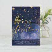 Starry Winter Night Frohe Weihnachten Blue Gold Ho (Stehend Vorderseite)