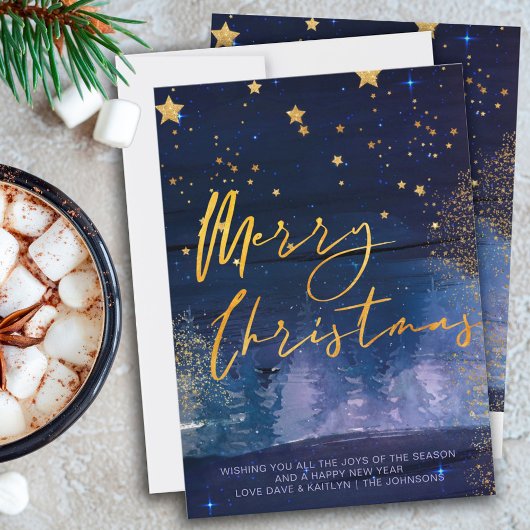 Starry Winter Night Frohe Weihnachten Blue Gold Ho