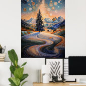 Starry Winter Tree in Pointillist Style Poster (Heimbüro)