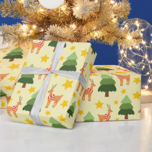 Starry Woodland Weihnachtsbaum Gelb Nahtlos Geschenkpapier