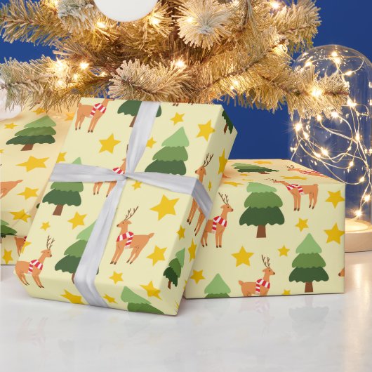 Starry Woodland Weihnachtsbaum Gelb Nahtlos Geschenkpapier (Feiertage)