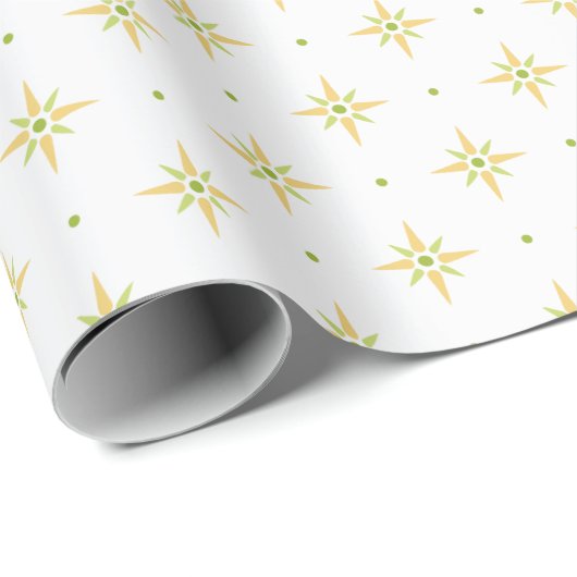 Stars and Dots in Palm and Yellow Geschenkpapier (Rolleneckpunkt)