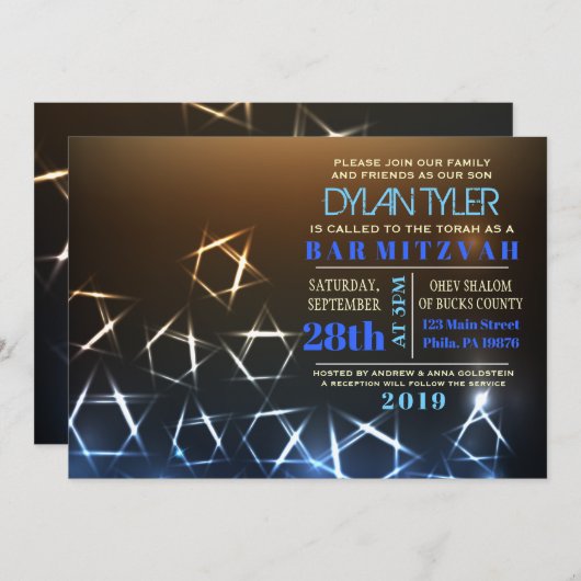 STARS and LIGHTS Bar Bat Mitzvah Einladung (Vorne/Hinten)