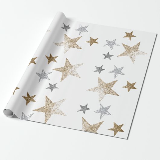Stars aus Gold und Silber und Glitzer Geschenkpapier (Ungerollt)