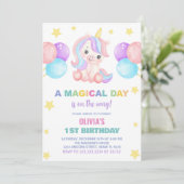 Stars Ballons Einhorn Einladung zum Geburtstag (Stehend Vorderseite)