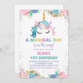 Stars Ballons Einhorn Einladung zum Geburtstag (Vorne/Hinten)