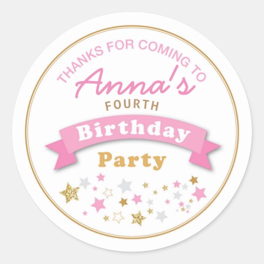 Stars Birthday Party Danke Sticker (Vorderseite)