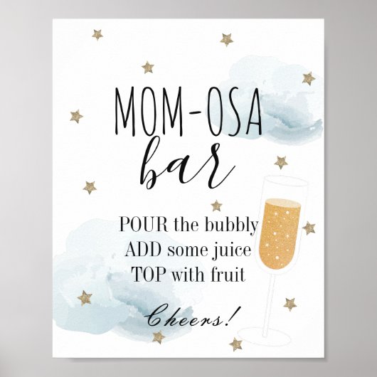 Stars & Blue Clouds Baby Dusche Mama-osa-Bar Poster (Vorne)