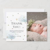 Stars Blue Clouds Foto Boy Taufe Danke Karte (Vorderseite)