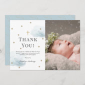 Stars Blue Clouds Foto Boy Taufe Danke Karte (Vorne/Hinten)