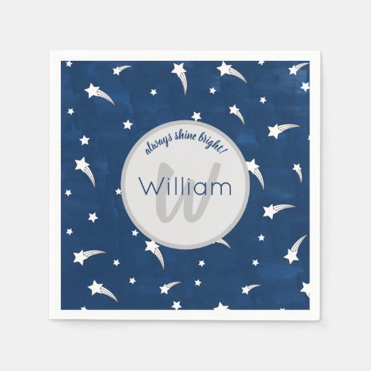 Stars Blue Watercolor Monogram Baby Boy Birthday Serviette (Vorderseite)