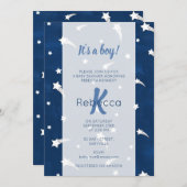 Stars Blue Watercolor Monogram Baby Shower Boy Einladung (Vorne/Hinten)