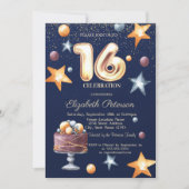 Stars Cake Confetti Diamond Sweet 16 Einladung (Vorderseite)
