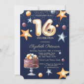 Stars Cake Confetti Sweet 16 Party Einladung (Vorderseite)
