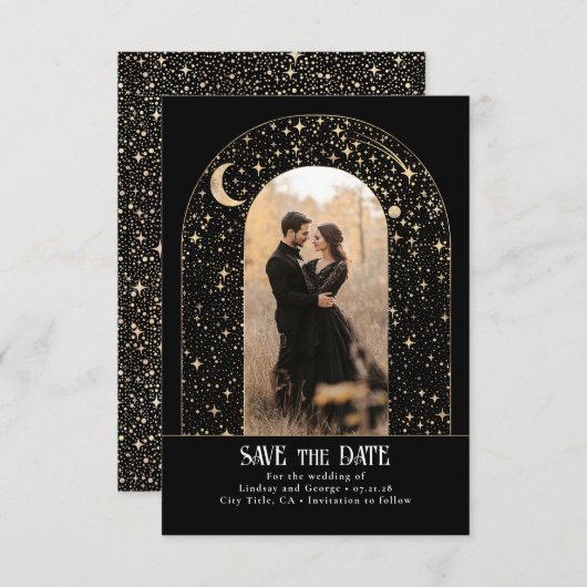 Stars Celestial Arch Black Save the Date Foto (Vorne/Hinten)