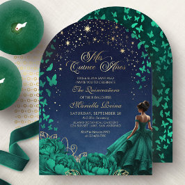 Stars Celestial Night Emerald Green Quinceanera Einladung