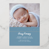 Stars Celestial Soft Blue Neugeborene Fotos Geburt Folieneinladung (Rückseite)