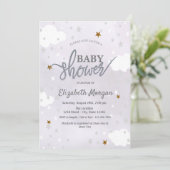 Stars & Clouds Lavender Baby Shower Einladung (Stehend Vorderseite)