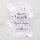 Stars & Clouds Lavender Baby Shower Einladung (Vorne/Hinten)