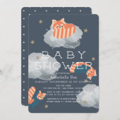 Stars & Clouds Red Pandas Baby Shower Einladung (Vorne/Hinten)