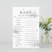 Stars & Clouds Word Scramble Baby Shower Grau Game (Stehend Vorderseite)