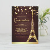 Stars Confetti Gold Foil Eiffel Tower Quinceanera Einladung (Stehend Vorderseite)