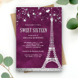 Stars Confetti Silver Eiffel Tower Plum Sweet 16 Einladung<br><div class="desc">Erleben Sie Ihren Aufenthalt mit diesem eleganten Paris-Thema 16 . Geburtstag laden mit Imitaten Silber-Folie Akzente. Fügen Sie einfach Ihre Veranstaltungsdetails zu dieser einfach zu bedienenden Vorlage hinzu,  um sie zu einer einmaligen Einladung zu machen. Dreh die Karte auf,  um eine Imitate silberne Glitzer-Textur auf der Kartenrückseite zu zeigen.</div>