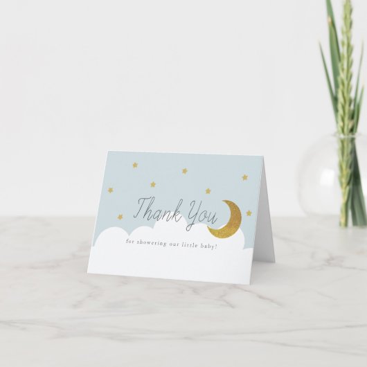 Stars & Crecsent Moon Baby Blue Boy Dankeskarte (Vorderseite)