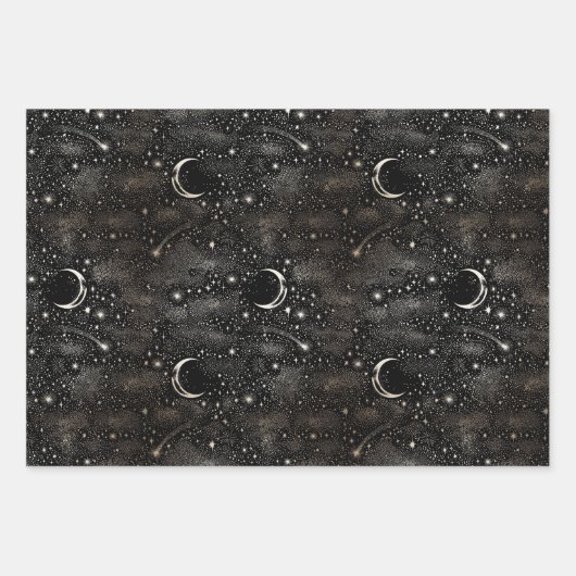 Stars Crescent Moon Night Sky Celestitical Mystica Geschenkpapier Set (Vorderseite 2)