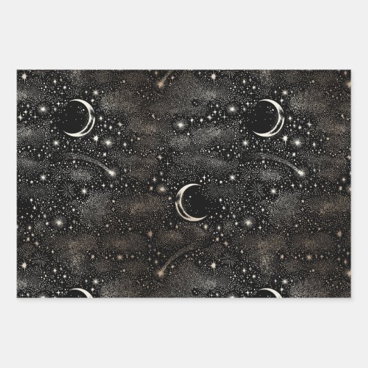 Stars Crescent Moon Night Sky Celestitical Mystica Geschenkpapier Set (Vorderseite)
