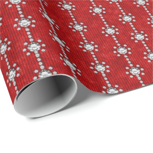 Stars Diamond Silver Red Holidays Winter Velvet Geschenkpapier (Rolleneckpunkt)