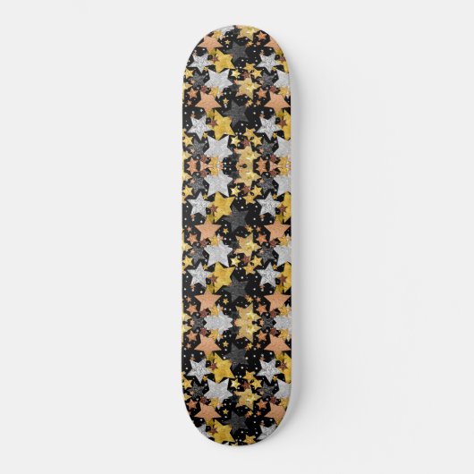 Stars Explosion Gold Black Bronze Silver Confetti Skateboard (Vorderseite)