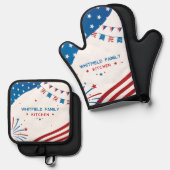 Stars Flags 4. Juli Familienkochout Ofenhandschuh & Topflappen-Set (Vorderseite/Rückseite)