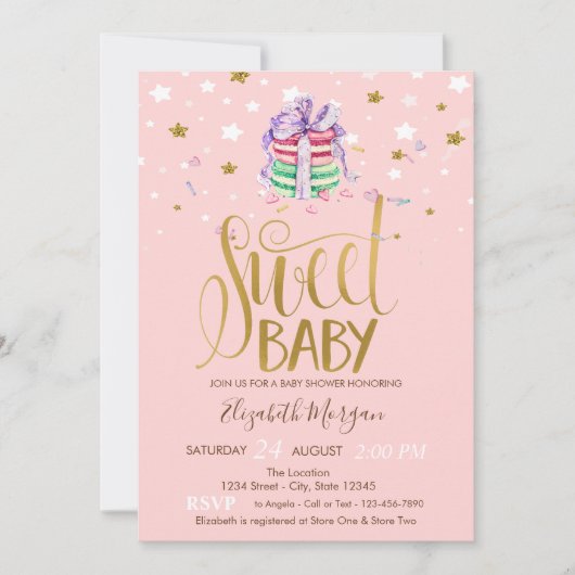 Stars French Macarons Babydusche Einladung (Vorderseite)