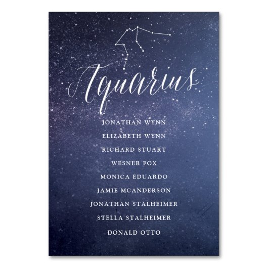 Stars Galaxy Hochzeitskarte Aquarius Tischnummer (Vorderseite)