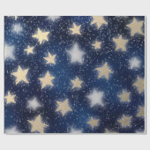Stars Galaxy Sky Navy Blue Night Gold Malerei Geschenkpapier (Flach)