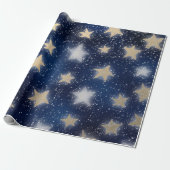 Stars Galaxy Sky Navy Blue Night Gold Malerei Geschenkpapier (Ungerollt)