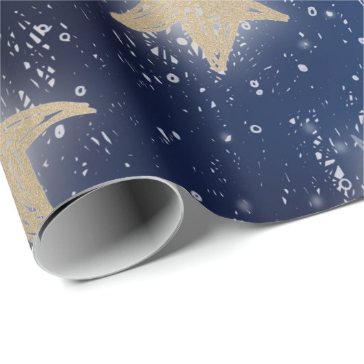 Stars Galaxy Sky Navy Blue Night Gold Malerei Geschenkpapier (Rolleneckpunkt)